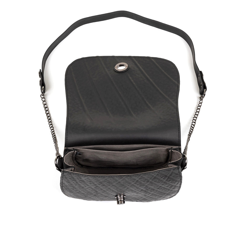 Becca Classic Black Vegan Saddle Bag by Paguro Upcycle