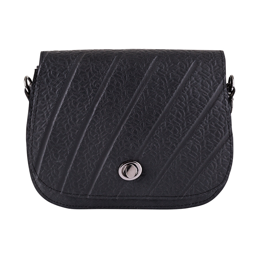 Becca Classic Black Vegan Saddle Bag by Paguro Upcycle