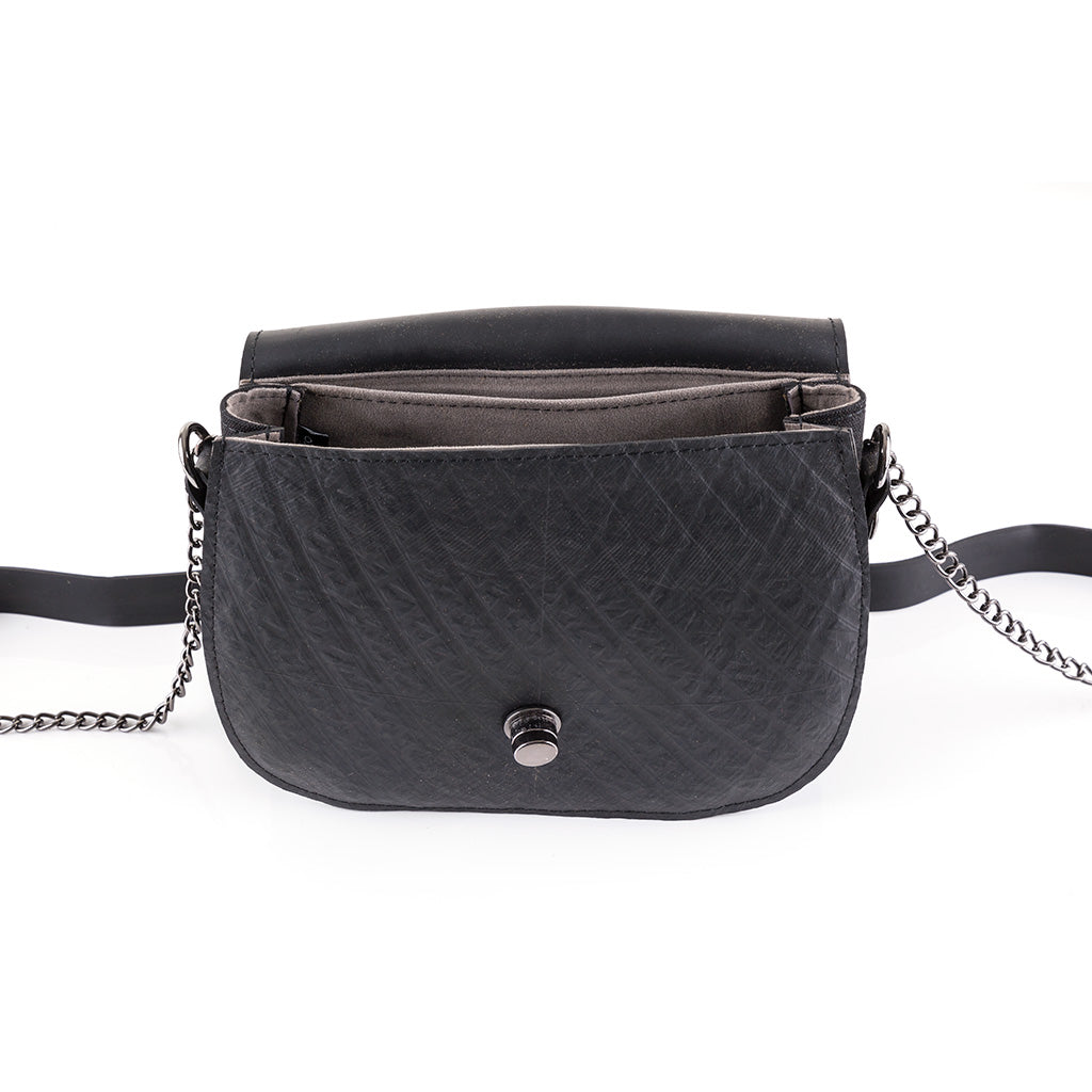 Becca Classic Black Vegan Saddle Bag by Paguro Upcycle