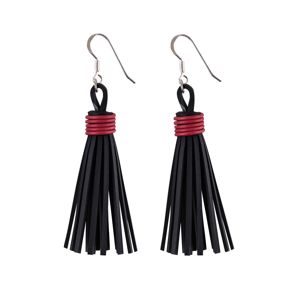 Asante Recycled Rubber Tassel Earrings by Paguro Upcycle