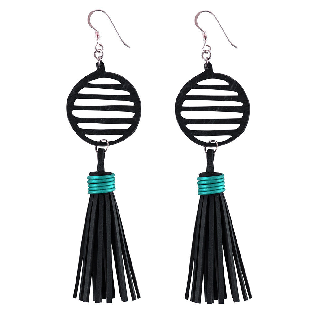 Lunar Upcycled Rubber Tassel Earrings by Paguro Upcycle