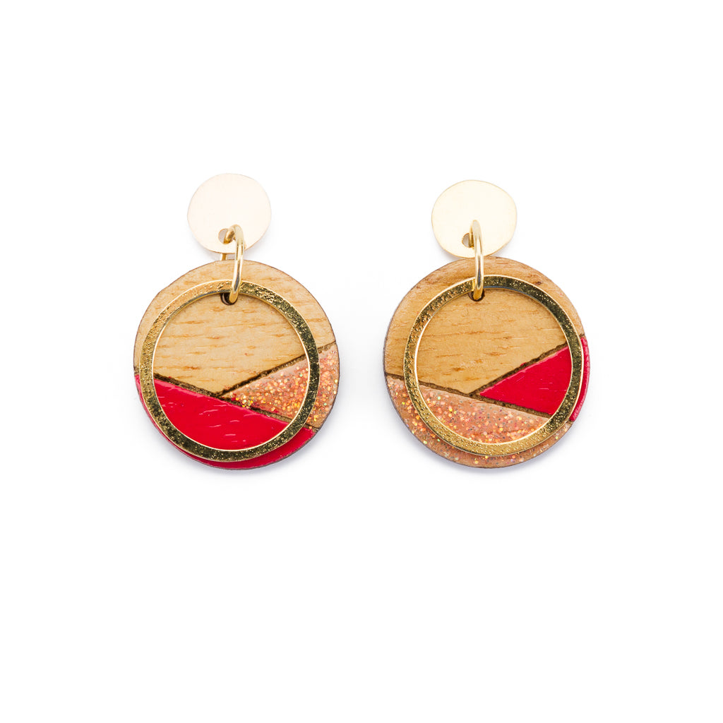 Conture Recycled Wood Gold Plated Earrings (4 Colours Available) by Paguro Upcycle