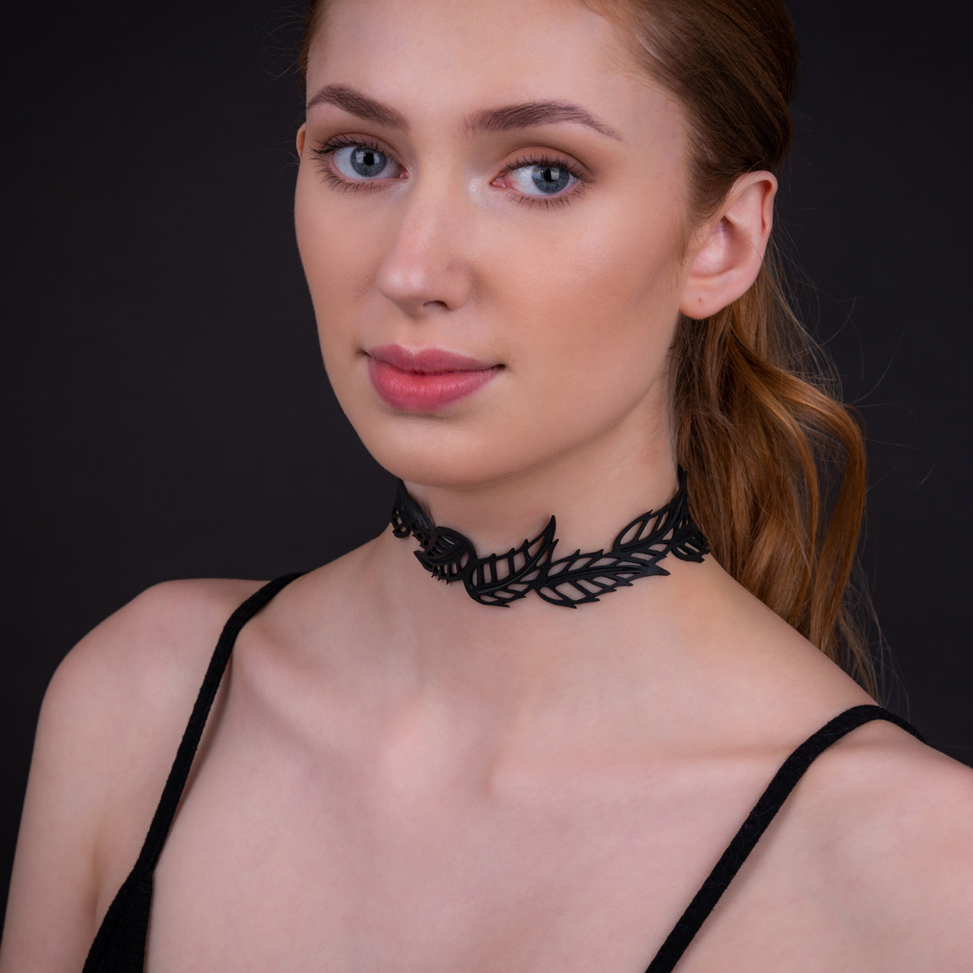 Spring Vegan Black Leaf Choker by Paguro Upcycle