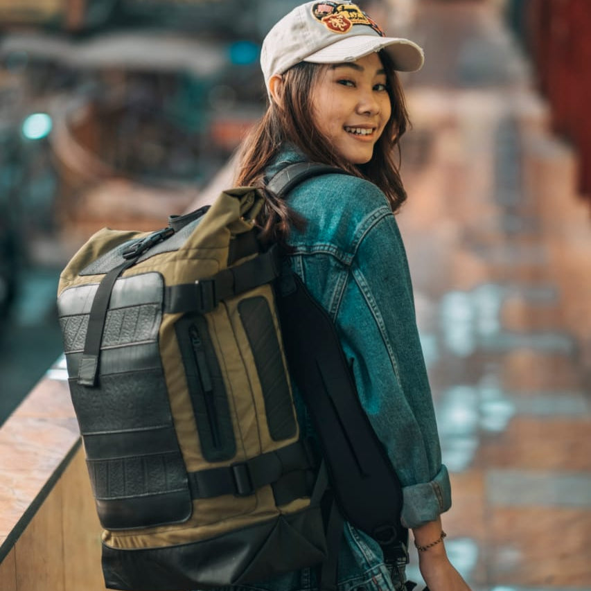 Waterproof Roll Top Vegan Backpack by Paguro Upcycle