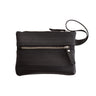 Paguro Upcycle black vegan wristlet pouch with zipper and wrist strap made from upcycled materials
