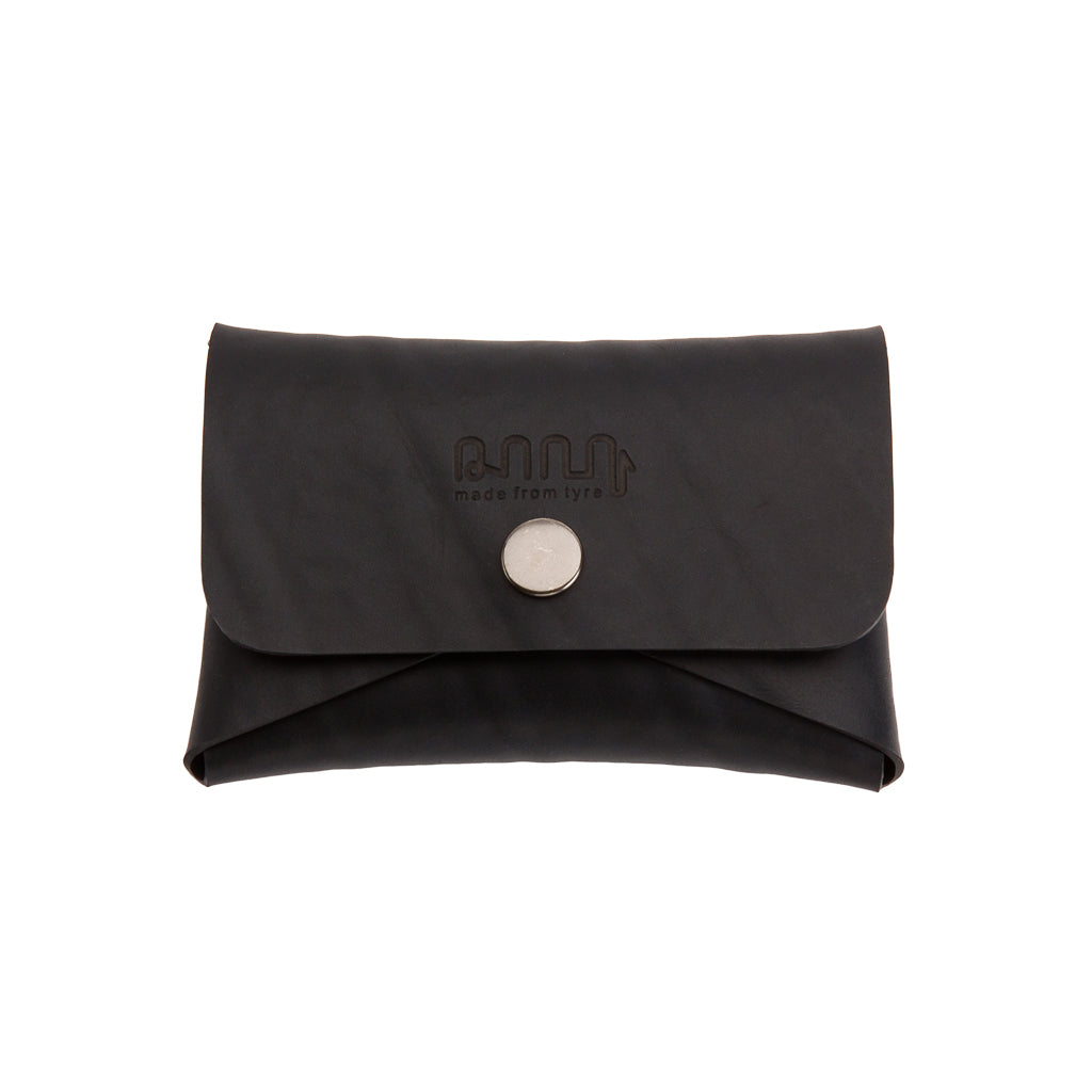 Paguro Upcycle black recycled rubber card holder with snap button closure for eco-friendly storage