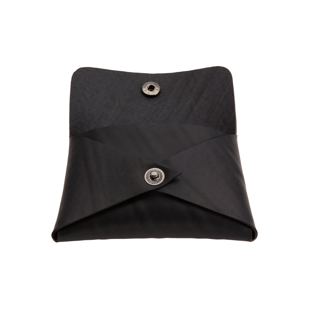 Paguro Upcycle black recycled rubber card holder with snap button closure and minimalist design