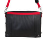 Paguro Upcycle recycled rubber messenger bag with black body and red adjustable strap