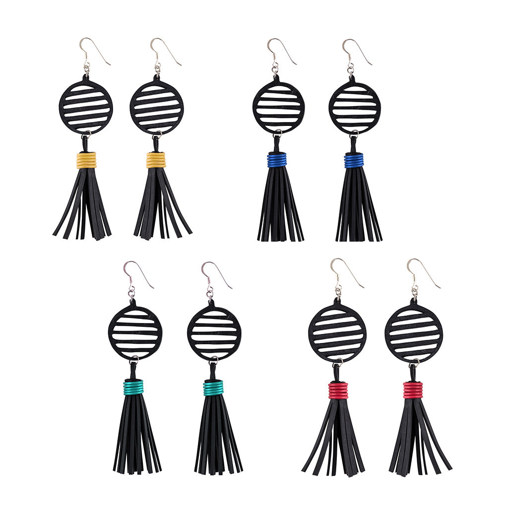 Lunar Upcycled Rubber Tassel Earrings by Paguro Upcycle