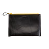 Paguro Upcycle black vegan flat pouch bag with yellow zipper for travel and organization