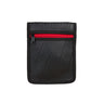 Paguro Upcycle black recycled rubber handbag with red zipper and compact design