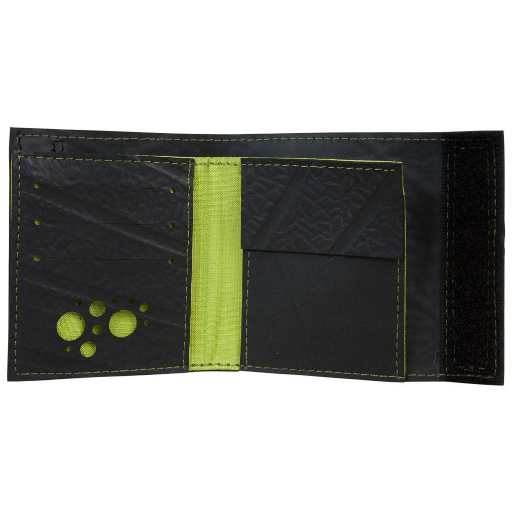 Paguro Upcycle vegan recycled wallet black with green interior and multiple card slots