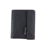 Paguro Upcycle black vegan recycled wallet with purple stitching made from upcycled materials