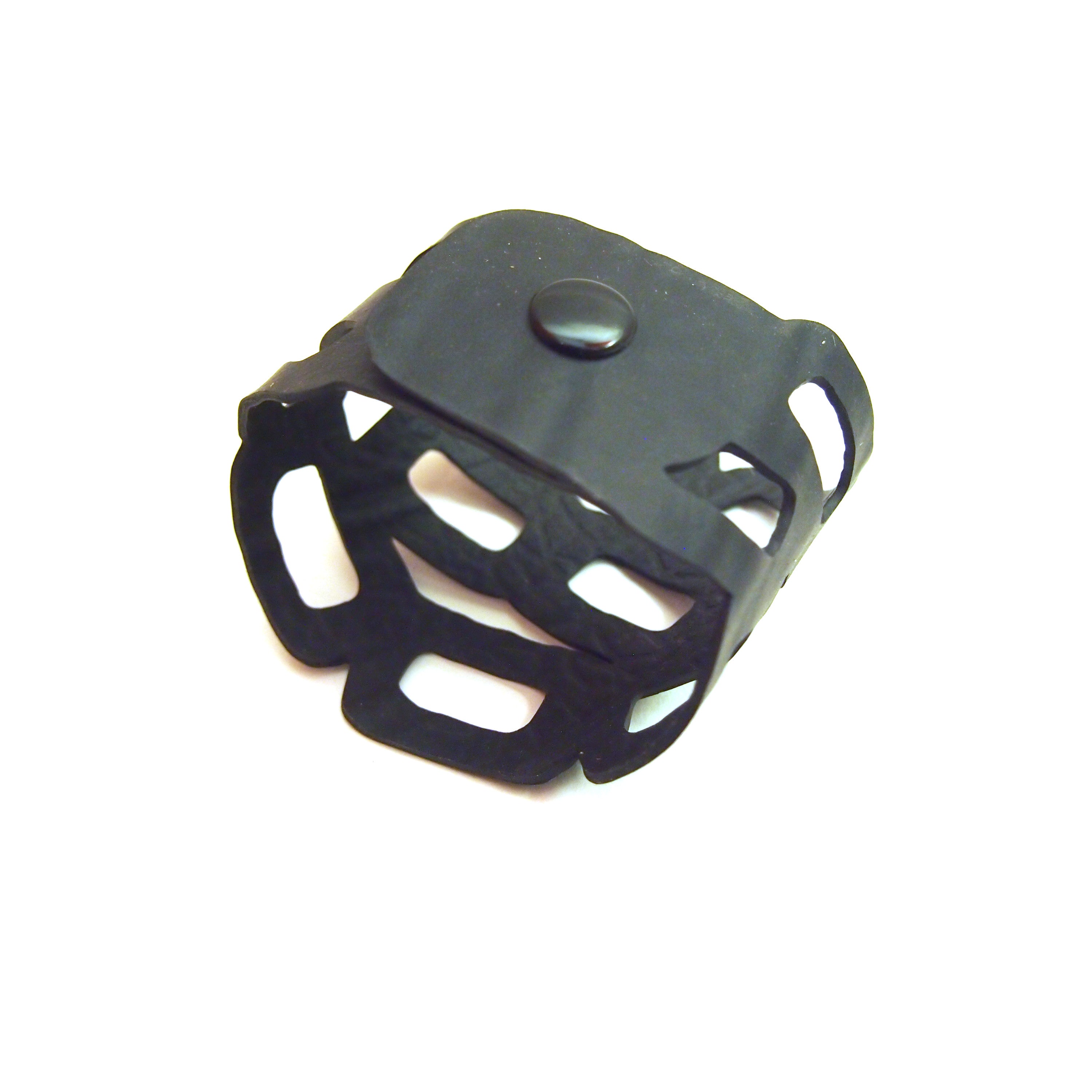 Paguro Upcycle black eco friendly chain bracelet with geometric cutout design and button closure
