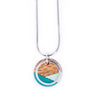 Paguro Upcycle recycled wood silver necklace with circular wooden pendant and turquoise inlay