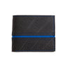 Paguro Upcycle vegan wallet made from inner tube with black textured surface and blue stitching