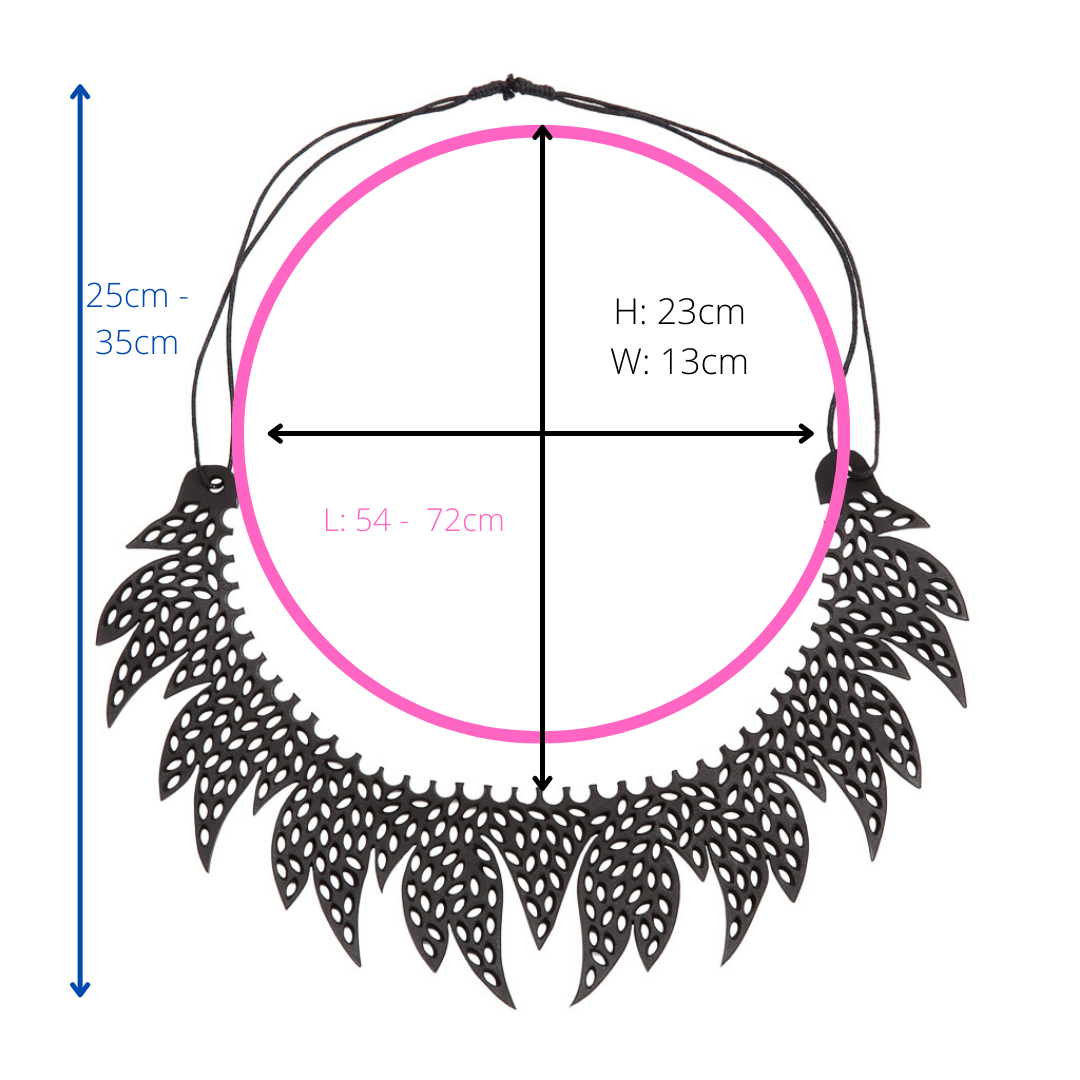 Paguro Upcycle black upcycled inner tube necklace with leaf cutout design and adjustable length