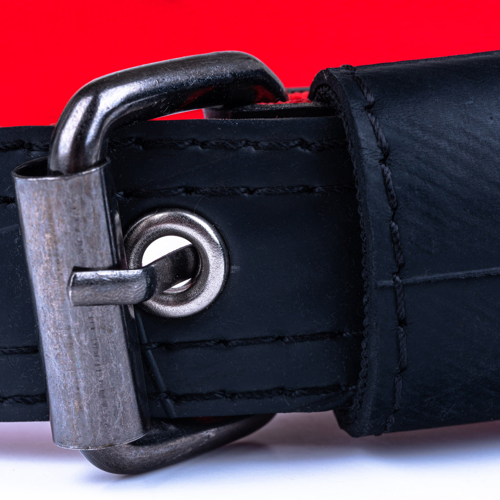 Close-up of Paguro Upcycle vegan dog collar recycled with black material and metal buckle