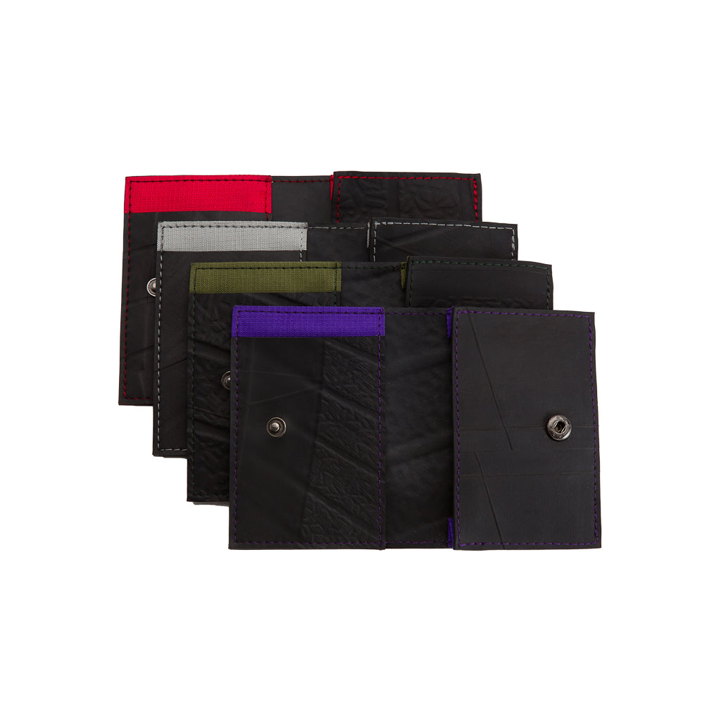 Paguro Upcycle vegan recycled rubber slim card holder in various colours, ideal for eco-friendly use.