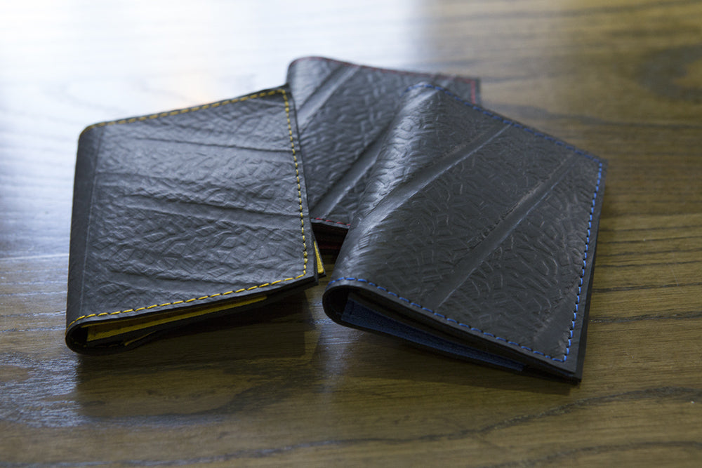 Paguro Upcycle vegan recycled rubber slim card holder in dark colours with sleek design