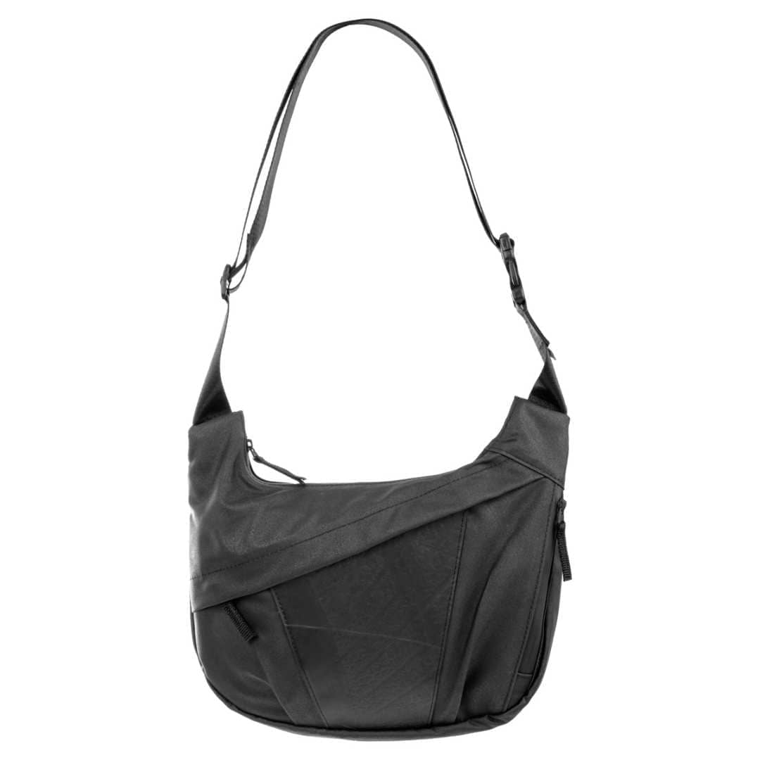 Jalan upcycled crossbody sling bag in black, made from reclaimed army tent canvas