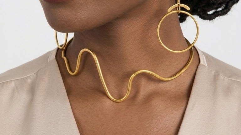 Wimbi recycled brass wave choker handmade in Kenya from upcycled tapware