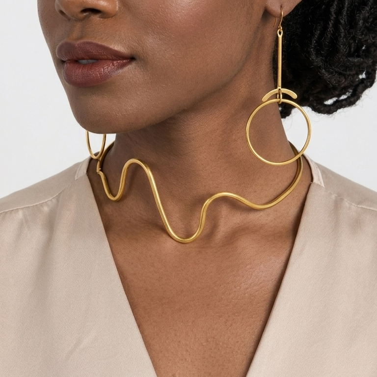 Wimbi recycled brass wave choker handmade in Kenya from upcycled tapware