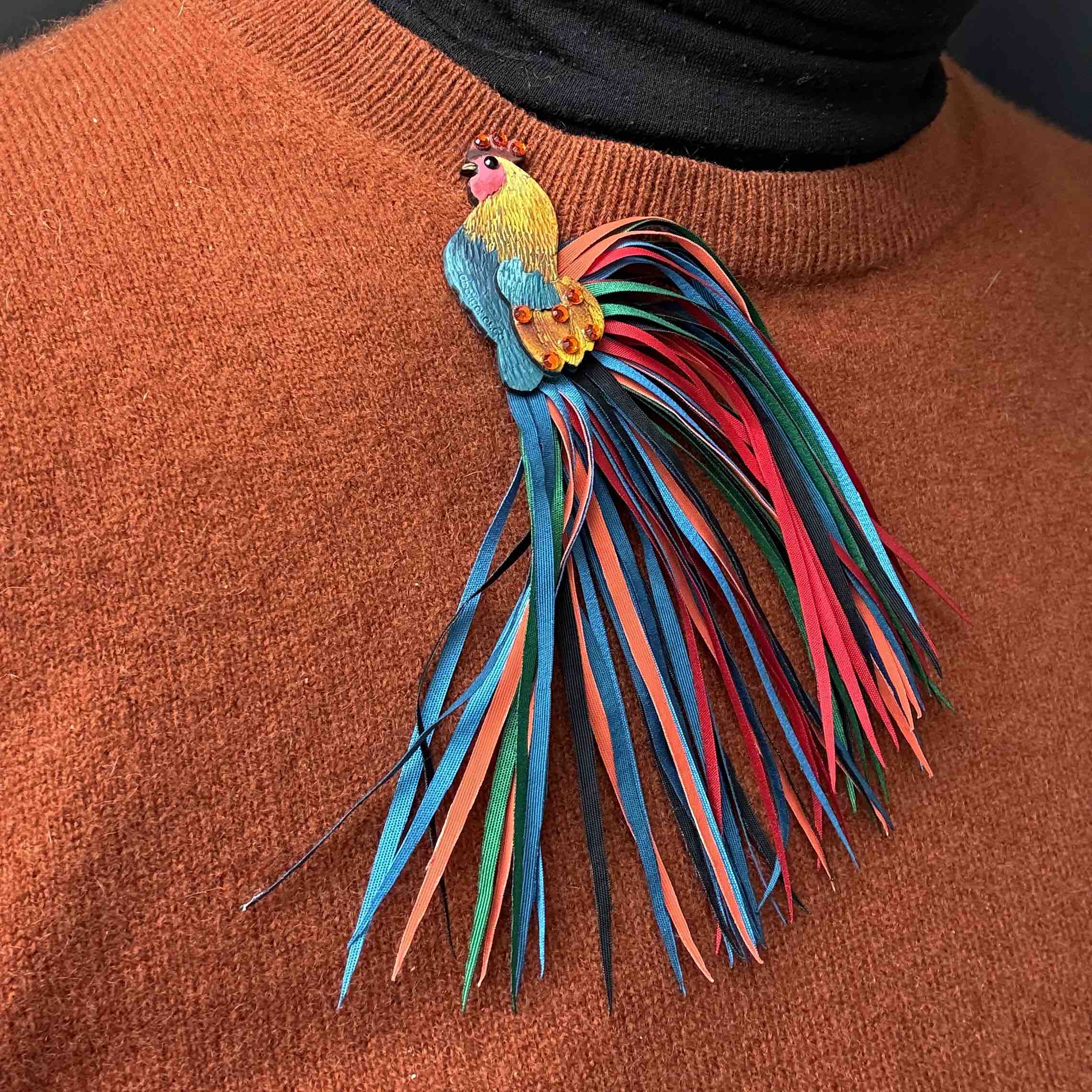 Handcrafted totumo brooch