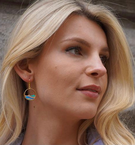 Ocean recycled wood gold earrings