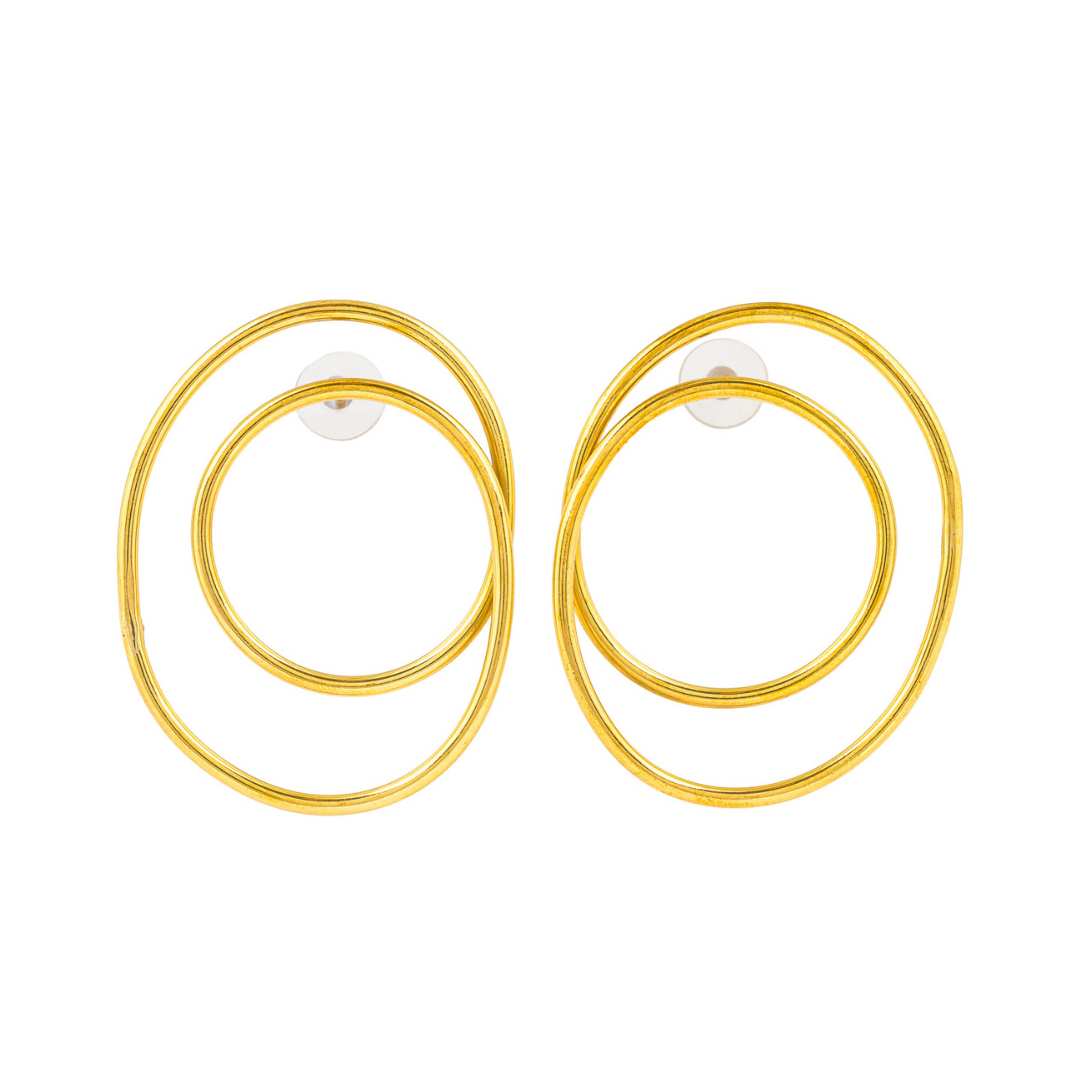 Paguro Upcycle recycled brass earrings with modern spiral hoop design in gold tone