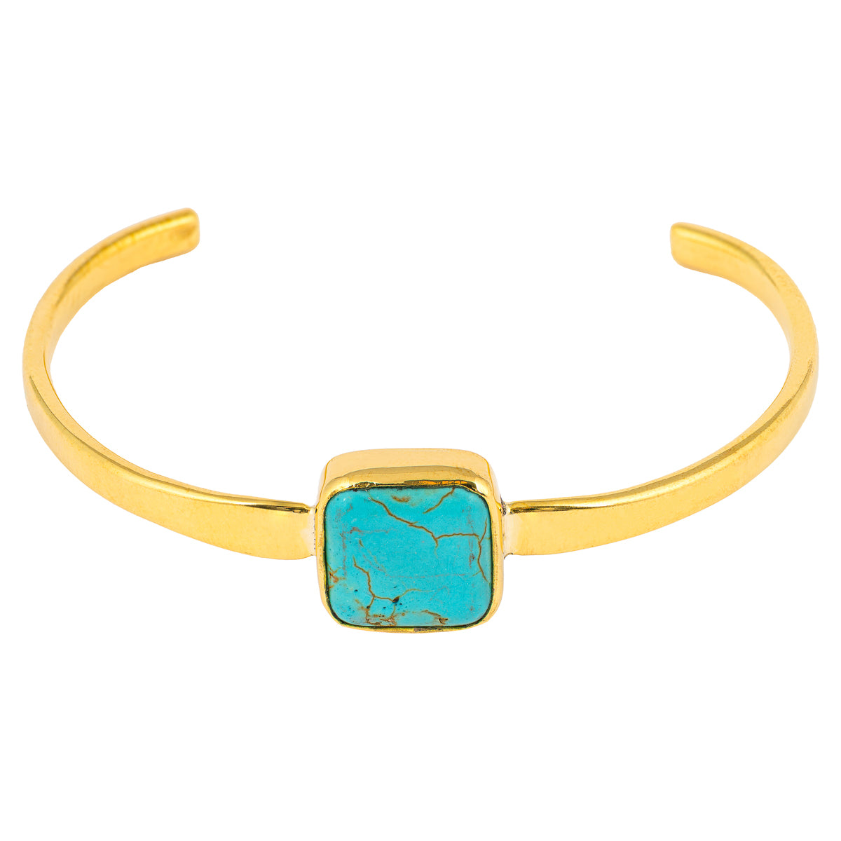 Paguro Upcycle recycled brass turquoise bangle with square turquoise stone centerpiece bracelet