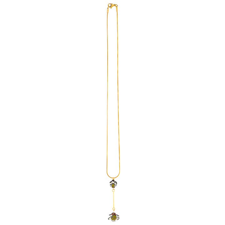 Paguro Upcycle delicate reclaimed wood necklace with gold chain and unique pendant design