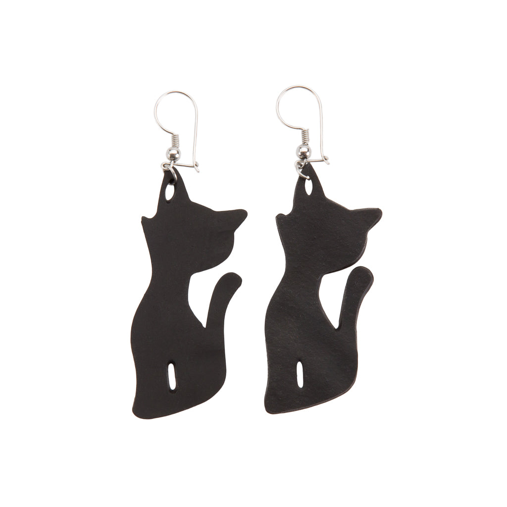 Poppy Recycled Rubber Cat Earrings by Paguro Upcycle