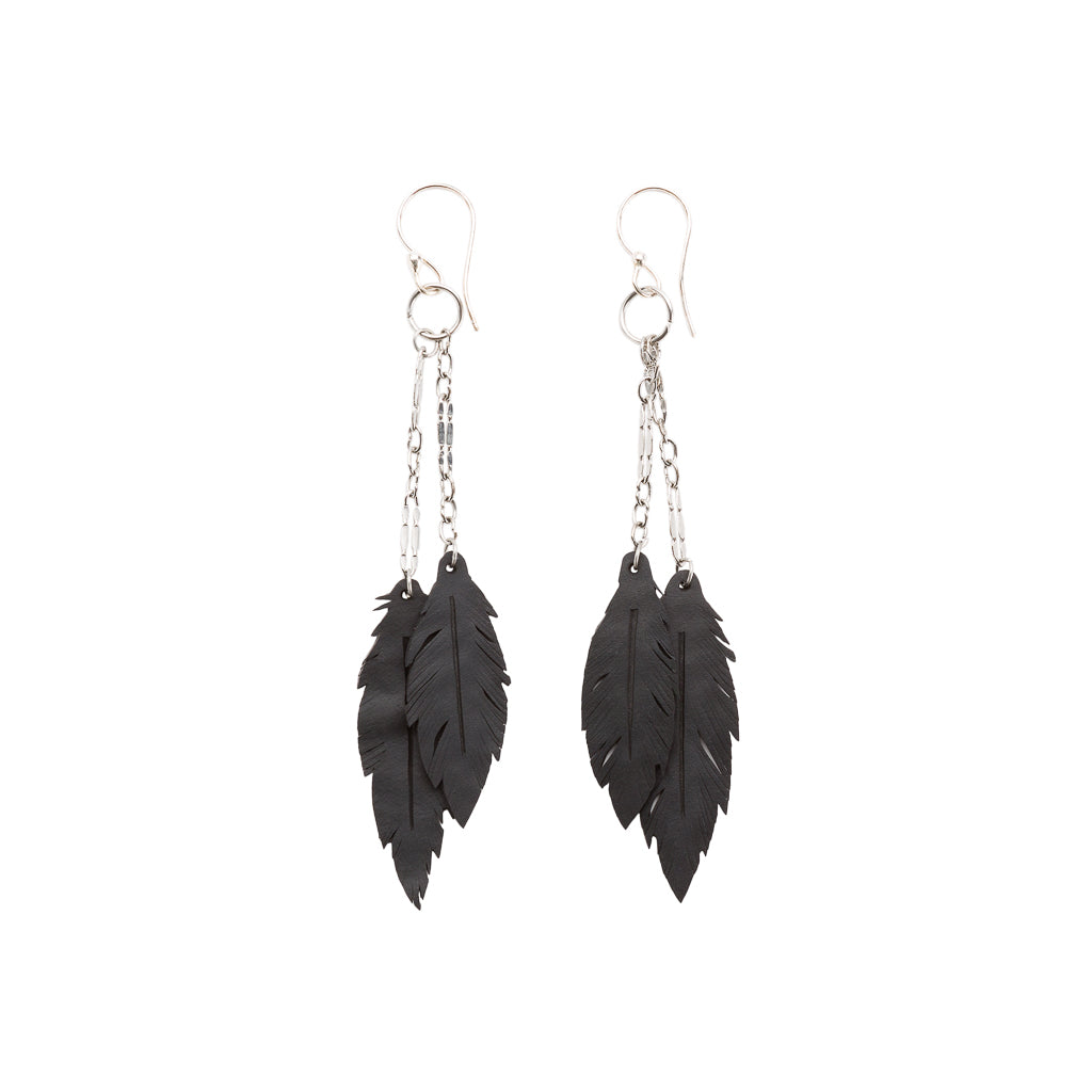Dangle Feather Recycled Rubber Earrings by Paguro Upcycle