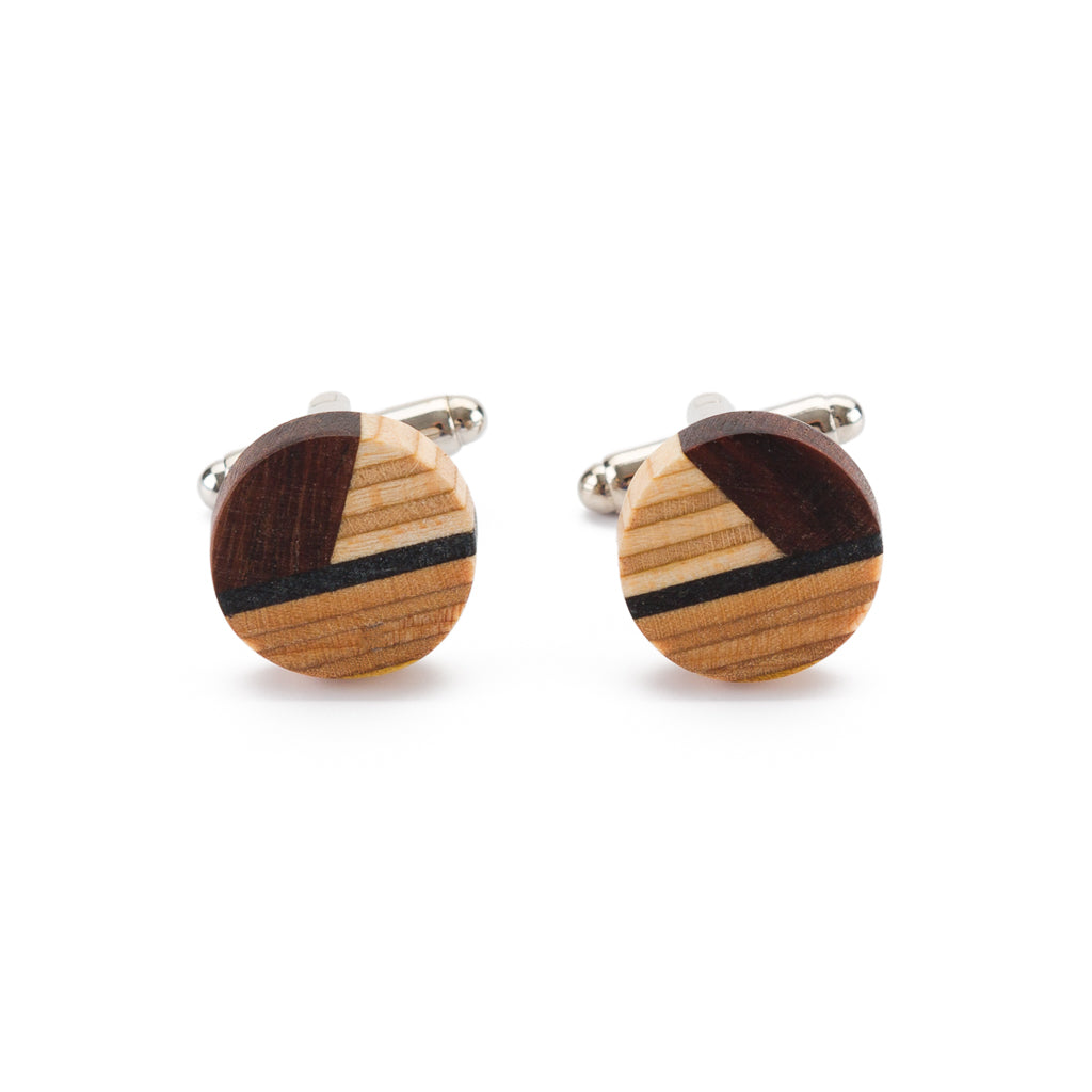 Recycled Skateboard Wooden Round Cufflinks by Paguro Upcycle