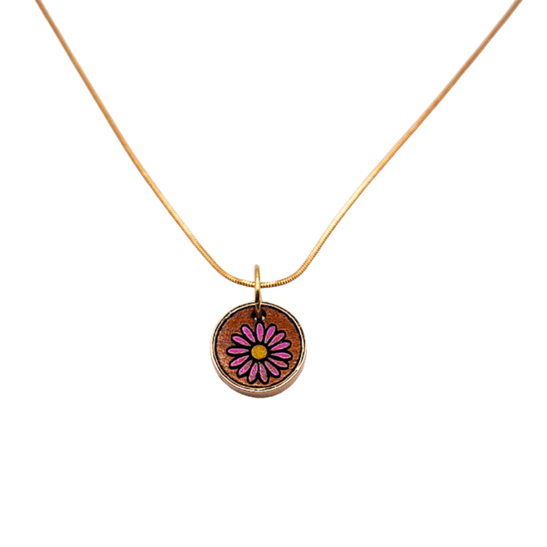Aster Flower Recycled Wooden Necklace