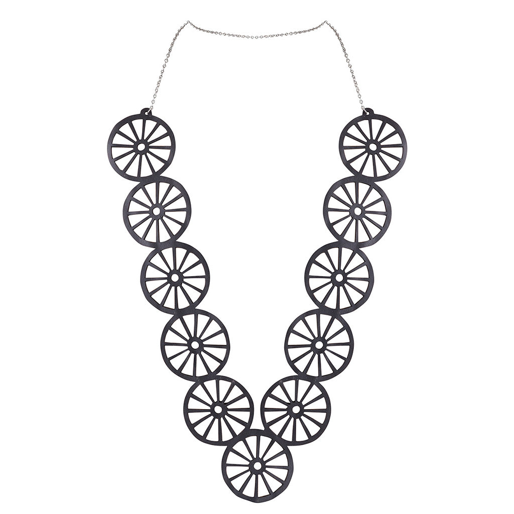 Water Wheel - Loop Circle Long Rubber Necklace by Paguro Upcycle