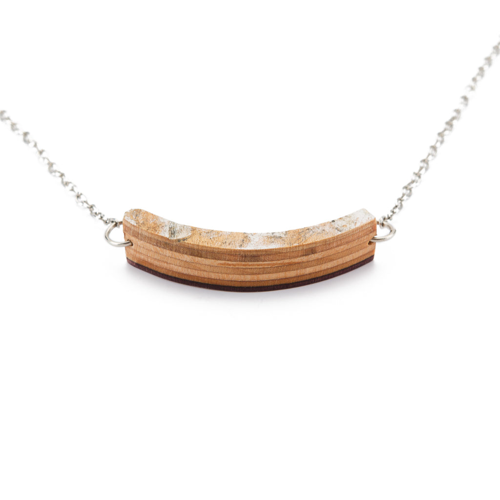 Crescent Skateboard Wood Necklace by Paguro Upcycle