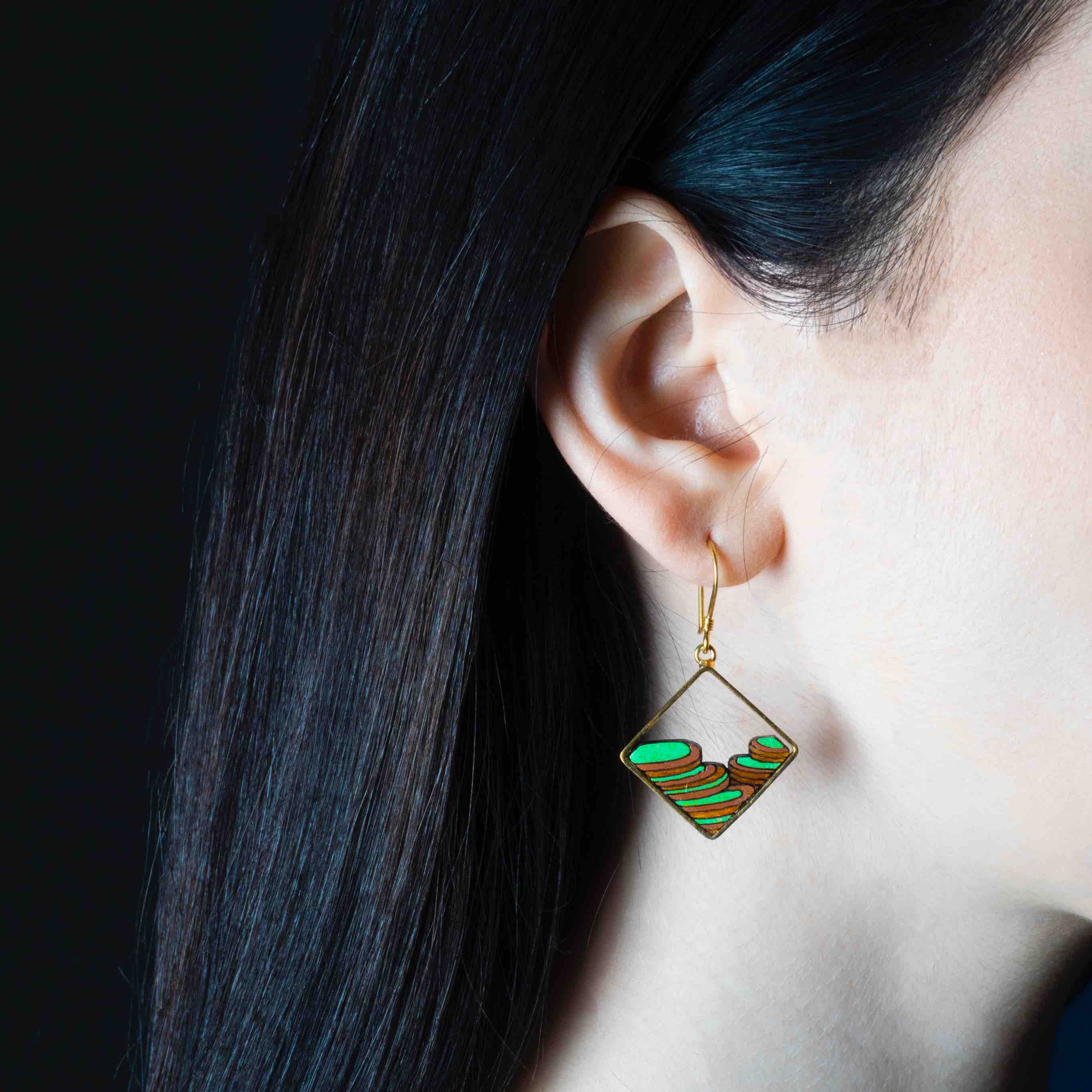 Rice Terrace Eco-friendly Recycled Wood Gold Earrings