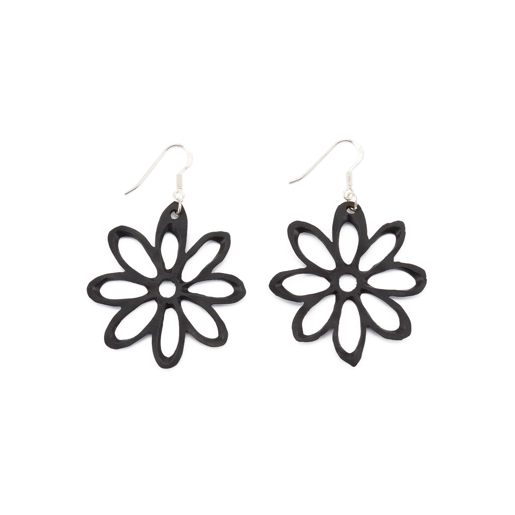 Dahlia Flower Recycled Rubber Earrings by Paguro Upcycle