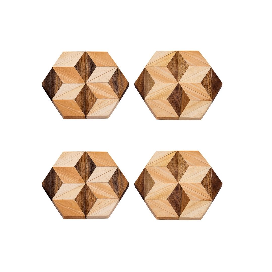Welled Wood Coaster Hexagon 4 inch x 4.5 inch, 4 Piece, for Wooden Coasters, Crafts and Decorations, Welled Center for Resin Design or Paint - for