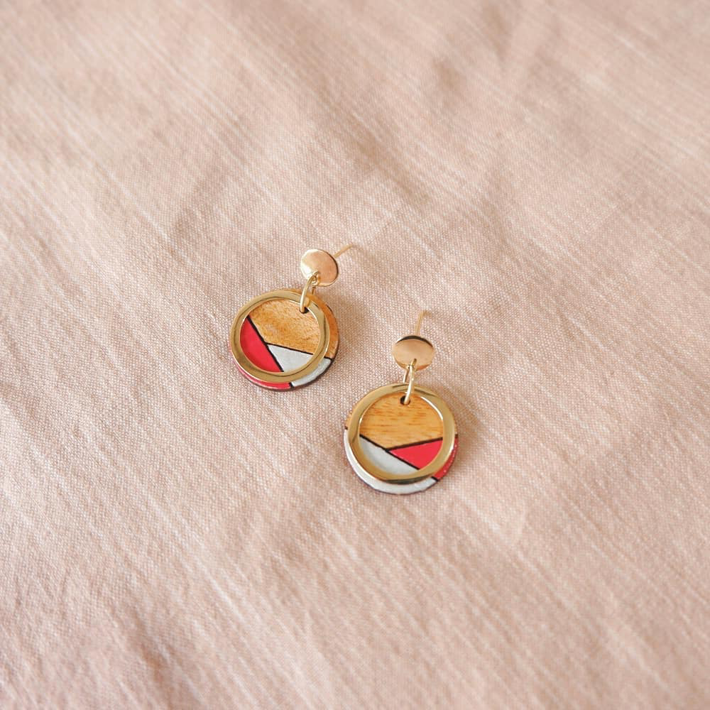Conture Recycled Wood Gold Plated Earrings (4 Colours Available) by Paguro Upcycle