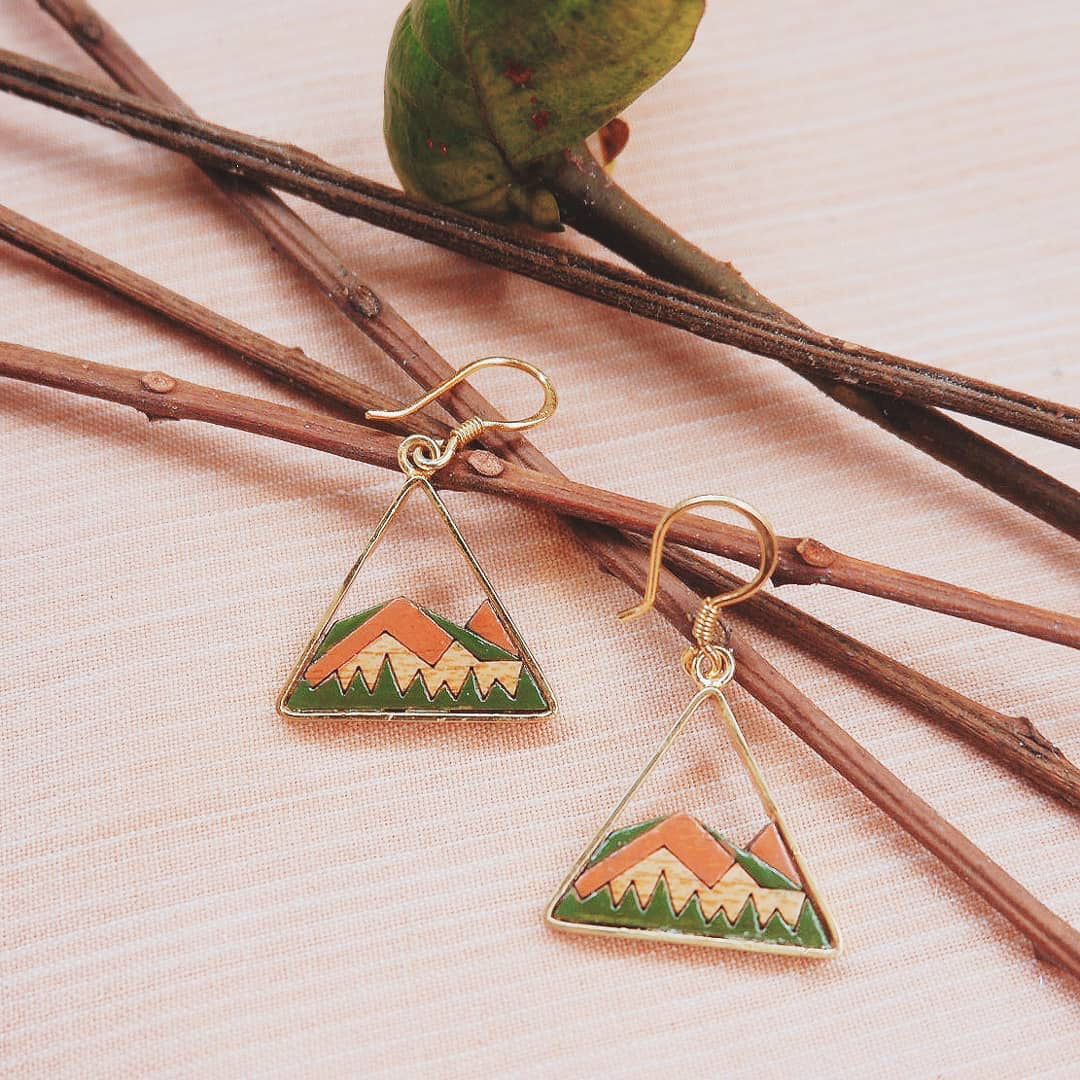 Hill Eco-friendly Recycled Wood Gold Earrings by Paguro Upcycle
