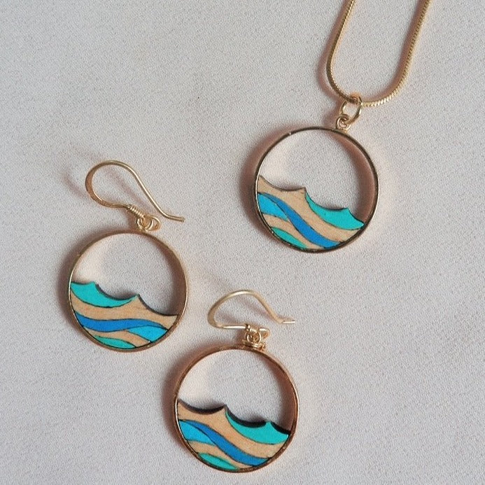 Ocean Recycled Wood Gold Necklace