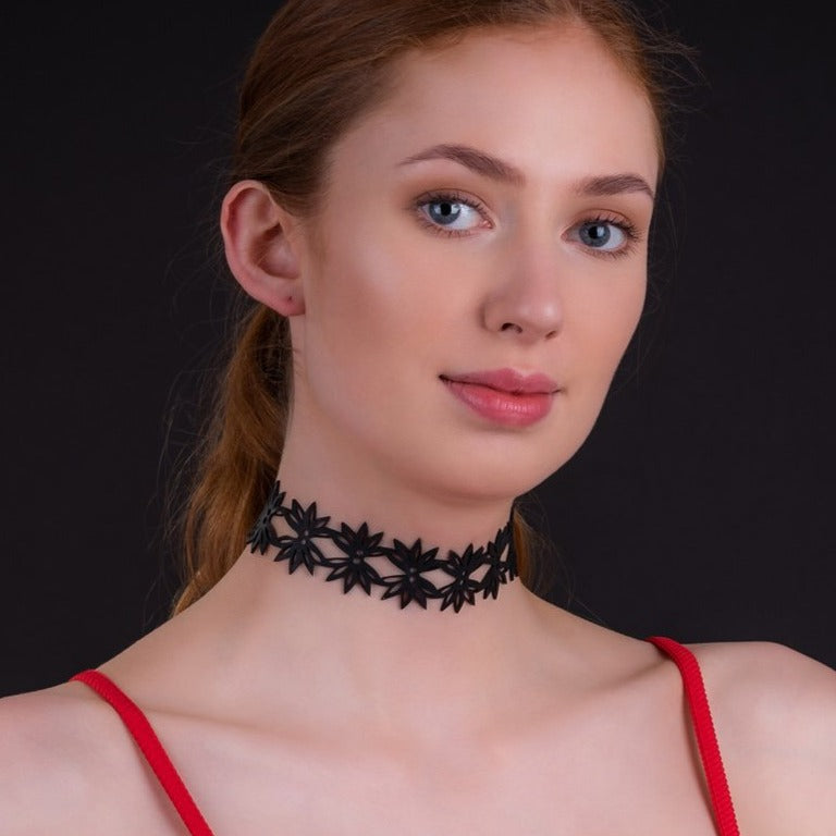 Lotus Recycled Rubber Statement Flower Choker by Paguro Upcycle