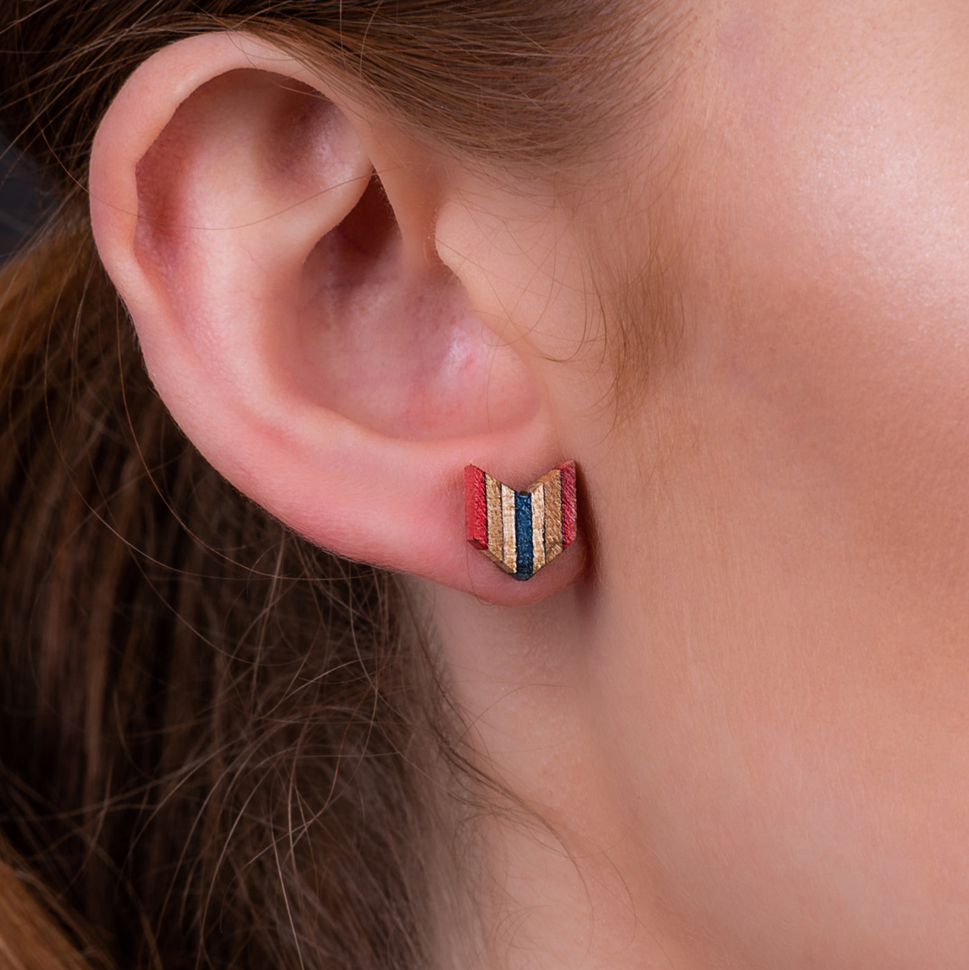 Arrow Colourful Recycled Skateboard Stud Earrings by Paguro Upcycle