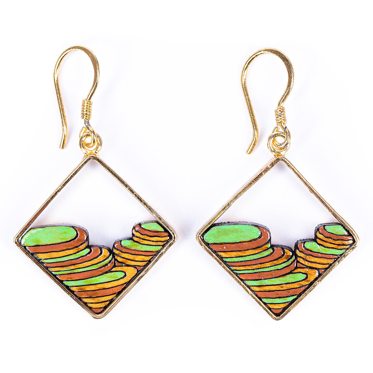 Rice Terrace Eco-friendly Recycled Wood Gold Earrings by Paguro Upcycle