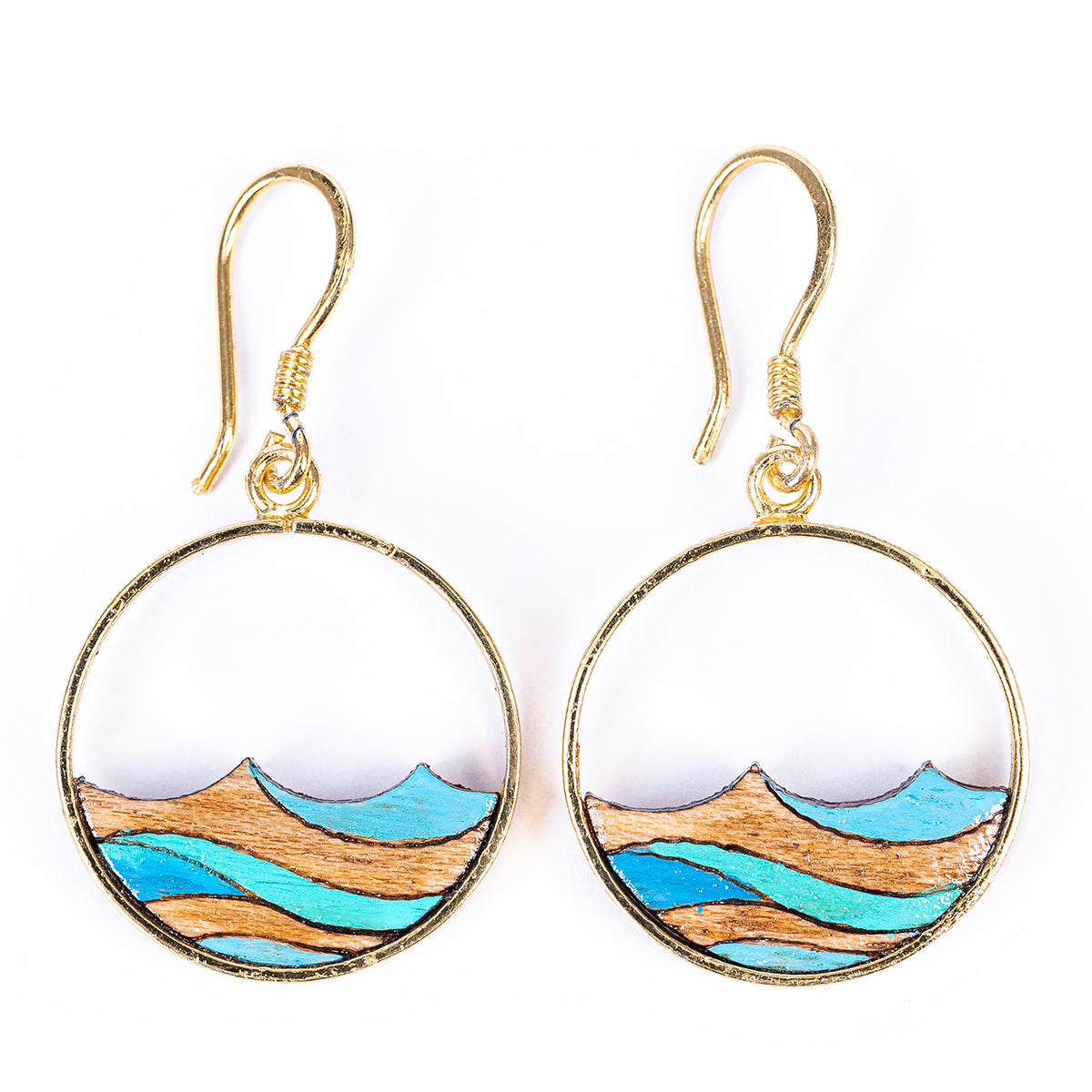 Ocean Eco-friendly Recycled Wood Gold Earrings by Paguro Upcycle