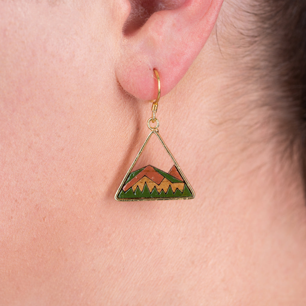 Hill Eco-friendly Recycled Wood Gold Earrings by Paguro Upcycle