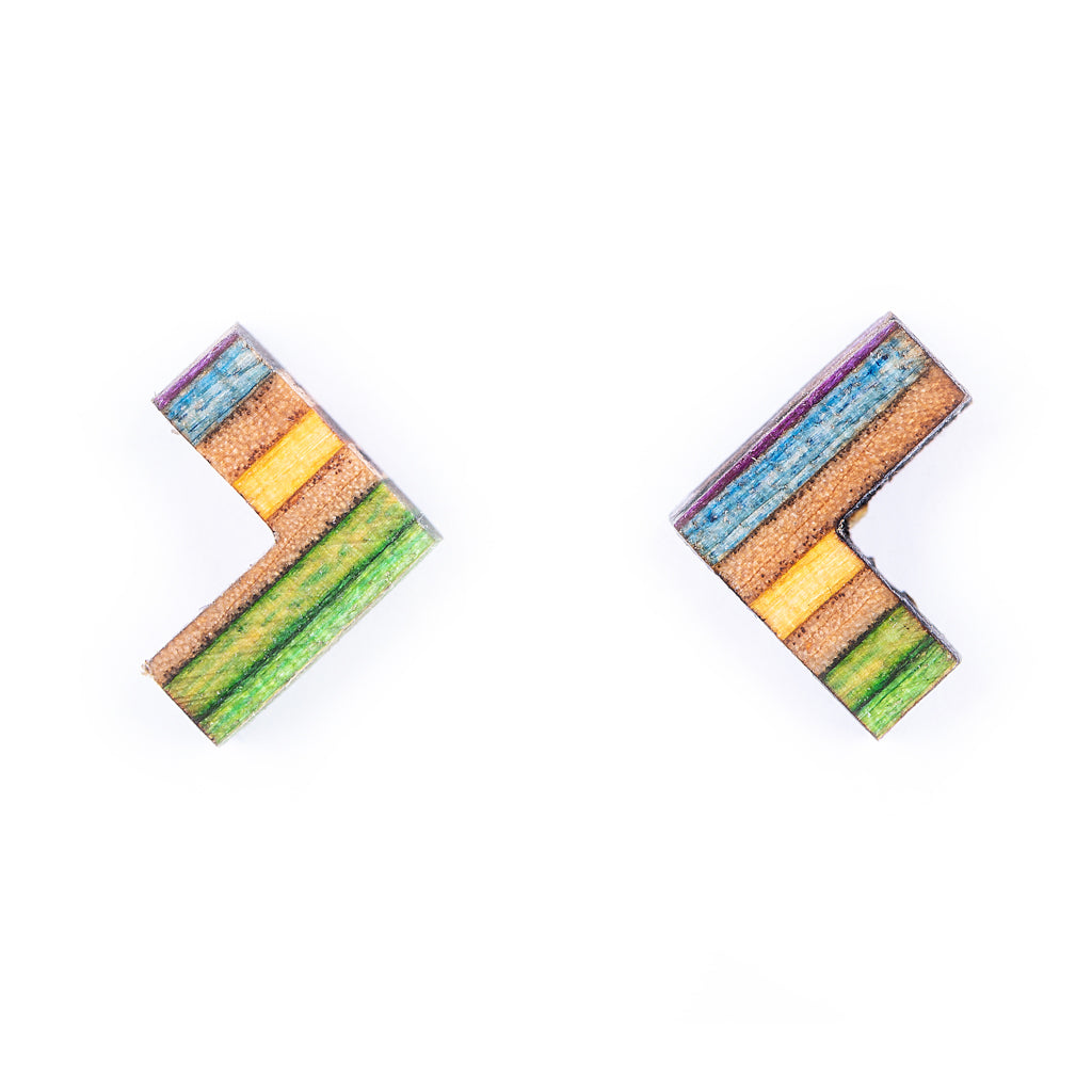 Boomerang Recycled Skateboard Stud Earrings by Paguro Upcycle